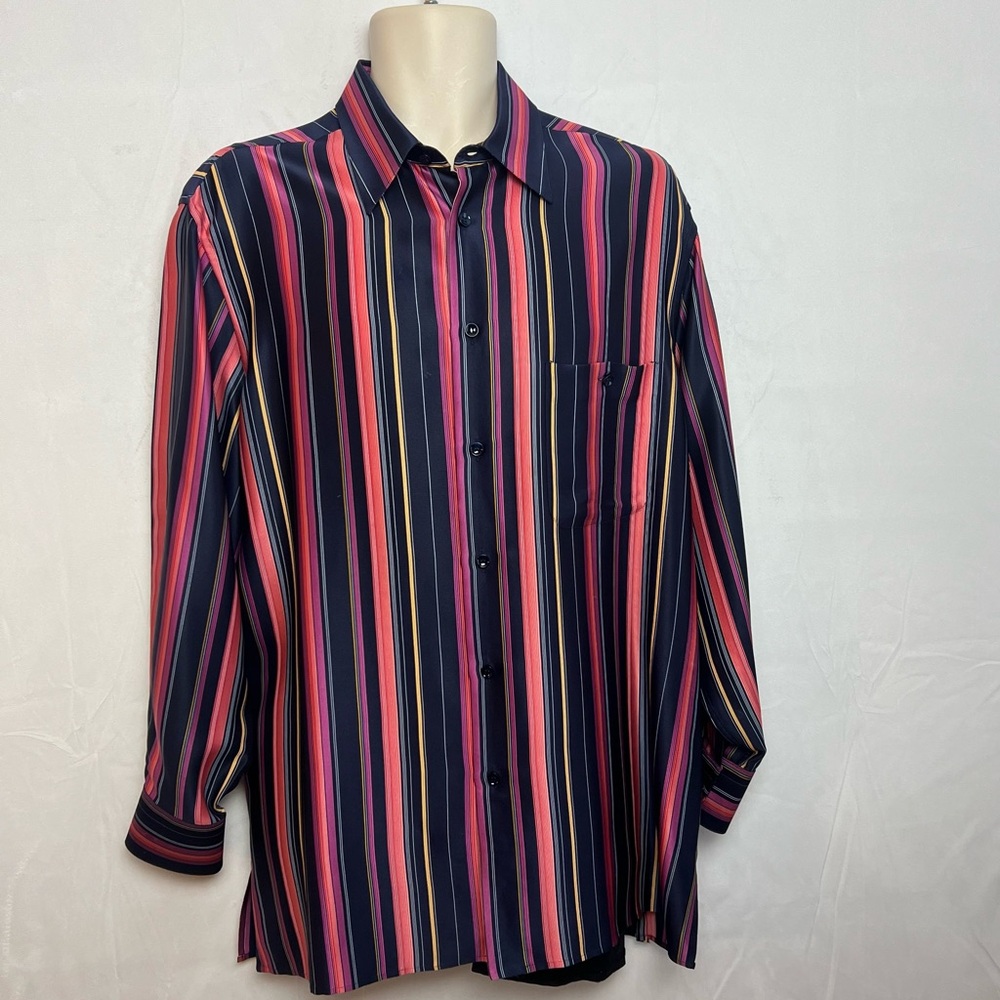 Vitaliano Pancaldi Silk Striped Men's Shirt Medium